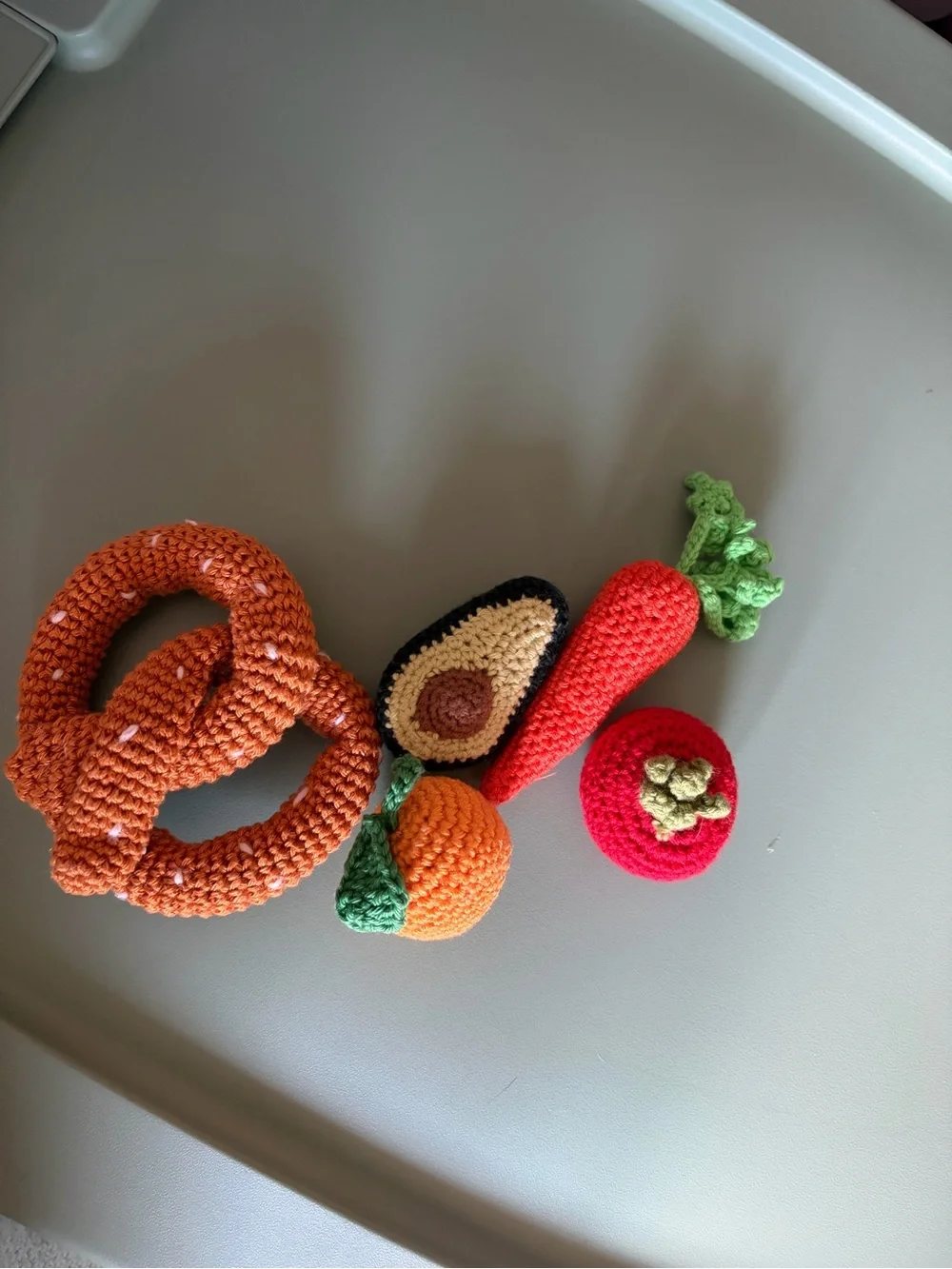 Crocheted Pretzel & Fruit Play Set - Orange, Red, Green